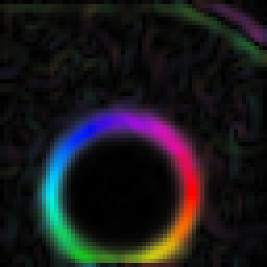 A visualization of the gradient, where the brightness is the strength and the color is the direction of the gradient at that position.